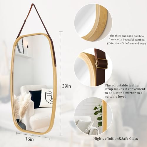 AAZZKANG 39x18 Inch Rustic Wall Mirror with Wood Frame 1