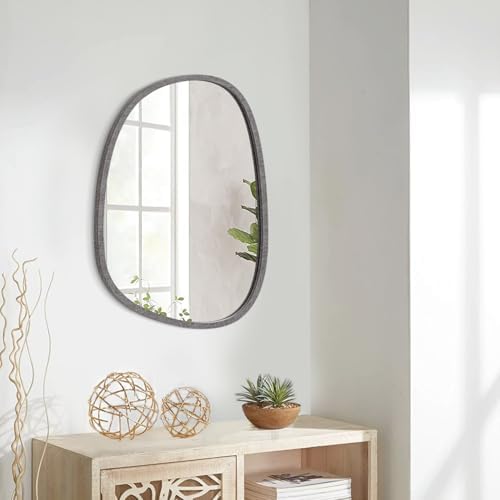 Lzuso Asymmetrical Wood Frame Wall Mirror - Large Modern Oval