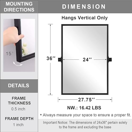 Moon Mirror 24 x 36 Inch Modern Wall Vanity Mirror Black