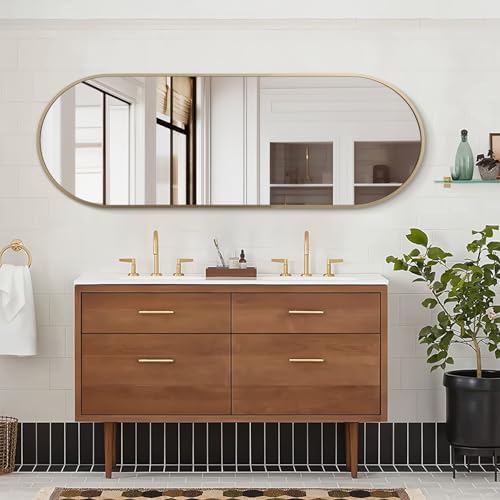 48x16 Inch Oval Full-Length Mirror with Brass Frame