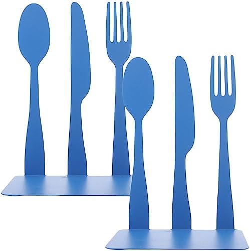 Cabilock 2pcs Metal Cookbook Bookends with Non-Slip Pads