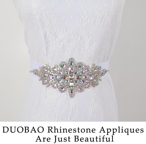 DUOBAO 2PCS Silver Rhinestone Applique Belt Bridal Sash