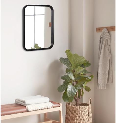 Black Bathroom Mirror 16x20 Inch Frameless Rectangle Wall Mount