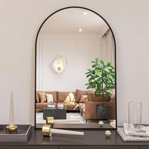 24x36 Inch Arched Wall Mirror with Metal Frame - Black