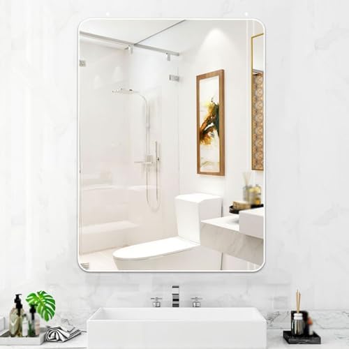 Rectangular Aluminum Bathroom Mirror with Round Corners White 30x40cm