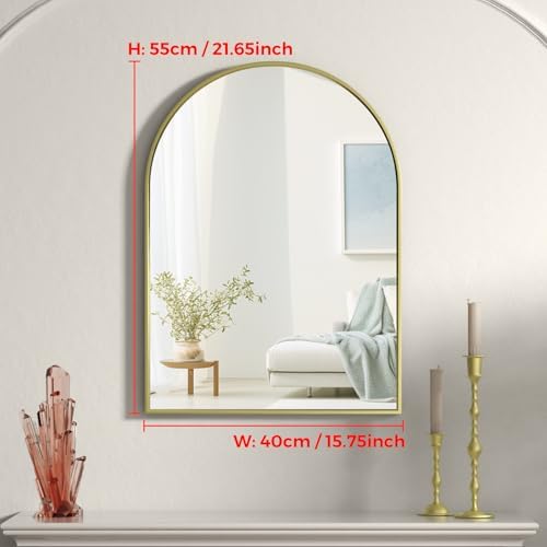 16 x 21 Gold Arched Bathroom Mirror with Tempered Glass