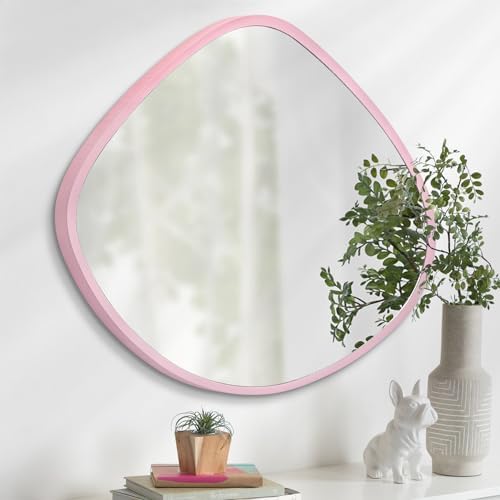 Wood Framed Bathroom Mirror 19X20 Inch Irregular Wall Decor