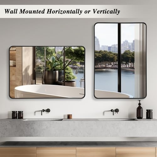 Anpark 24x36 Inch Black Metal Wall Mirror with Deep Frame