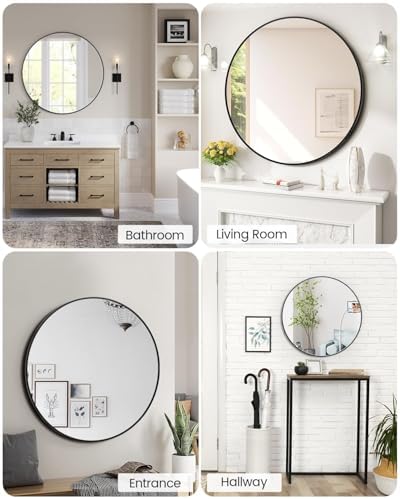 18 Inch Black Round Safety Wall Mirror - Gold Frame
