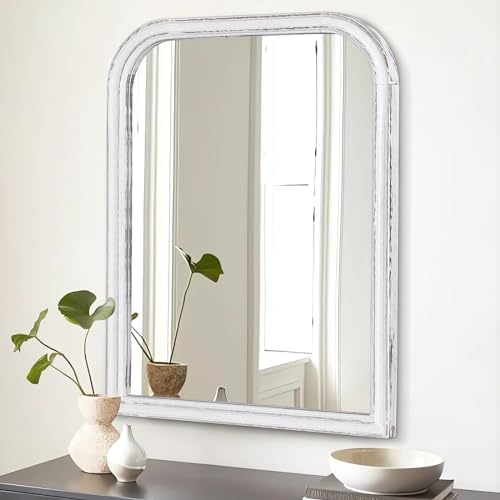 Rustic Wood Frame Bathroom Mirror with Rounded Corners