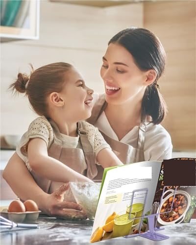 QUQUQ Adjustable Cookbook Holder with 3 Angles Portable Bookshelf Stand Blue