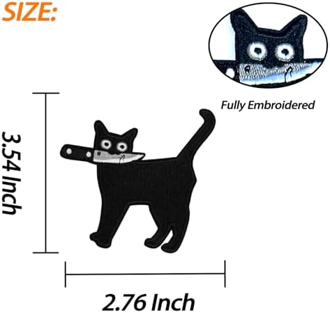Wikineon Iron On Patch - Cat with Knife Applique