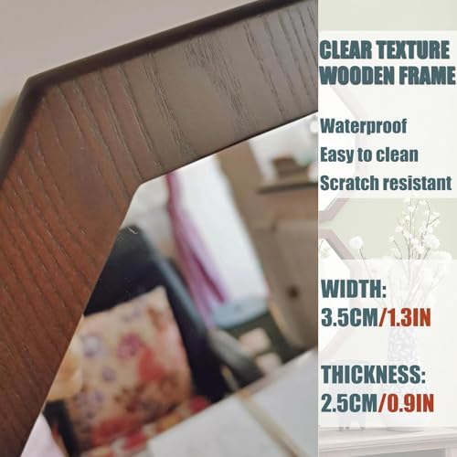 Wooden Framed HD Mirror - 30cm Round Wall Decor for Living Room