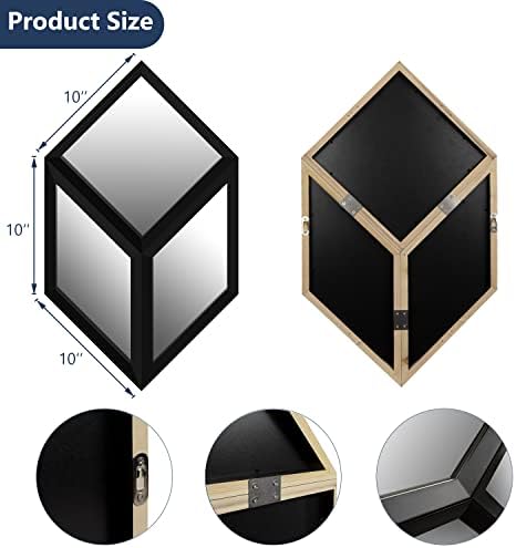 H-A 10x10 Inch Wall Mirror Set of 3 Black