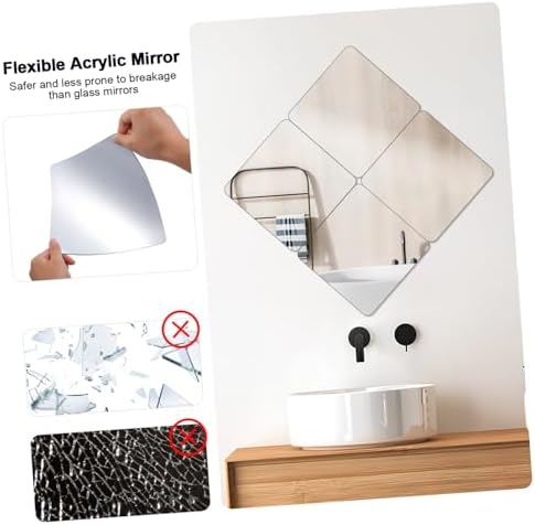 4 Pack Self Adhesive Mirror Tiles Black 20x20cm for Wall Decor