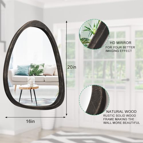 Lzuso 20x16 Green Wooden Irregular Oval Mirror