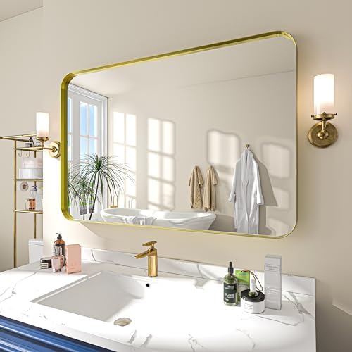 TOOLKISS 48 x 32 Gold Framed Bathroom Mirror