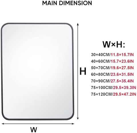 TZUFA Modern Rectangle Wall Mirror 40x60cm Silver