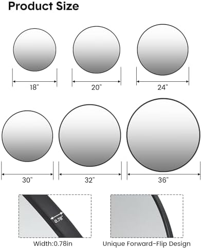 20 Inch Black Round Wall Mirror for Bathroom and Entryway