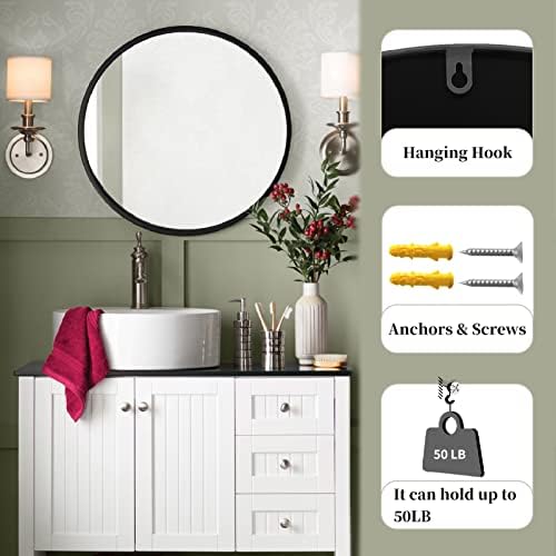 G-LEAF 30 Inch Black Round Bathroom Mirror