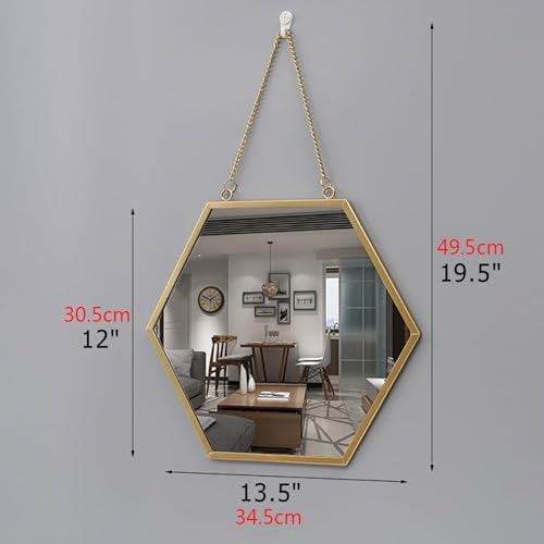 Hexagon Wall Mirror Gold Bathroom Mirror with Metal Frame