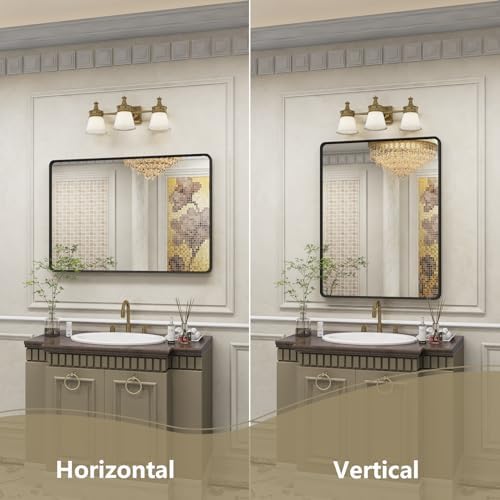 OKPAL 22x30 Inch Matte Black Bathroom Mirror with Beveled Frame