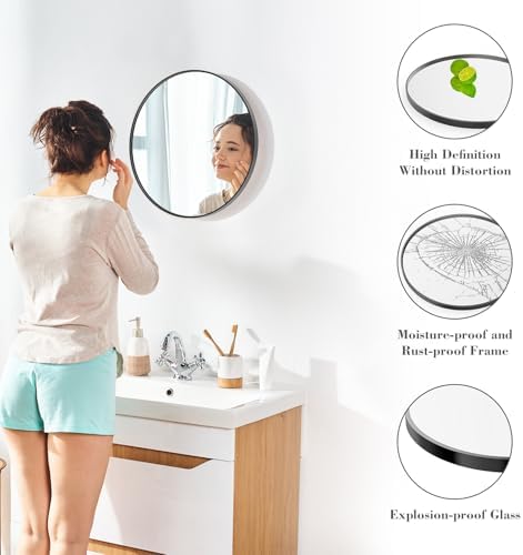20 Inch Round Wall Mirror with Aluminum Frame and Shatterproof Back Black