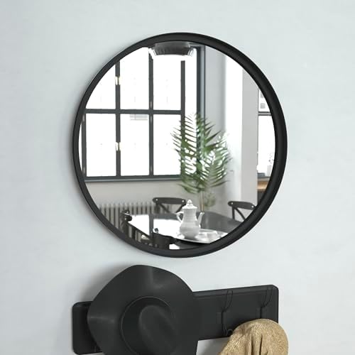 Large Round Wall Mirror - 24 Inch Black Frame Decor