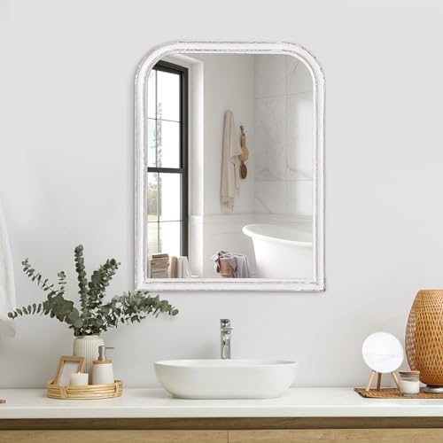 Rustic Wood Frame Bathroom Mirror with Rounded Corners