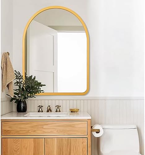 Rustic Wooden Arched Wall Mirror 26x18 Inches