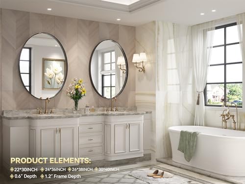 Brightify Black Oval 26x38 Inch Wall Mirror