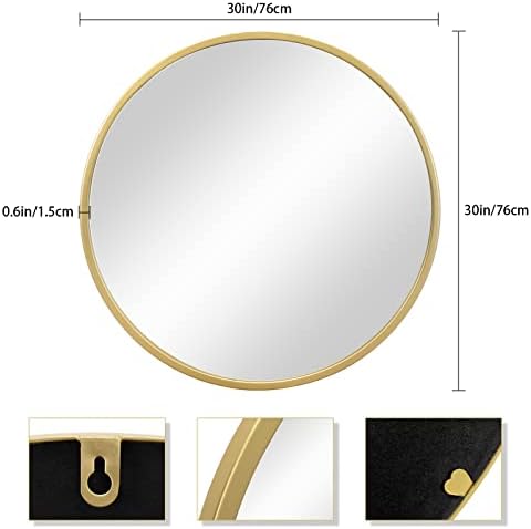 EMAISON 30 Inch Round Gold Mirror Wall Mount