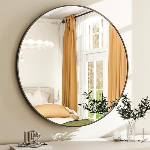 Easly 20 Inch Round Black Bathroom Mirror with Metal Frame