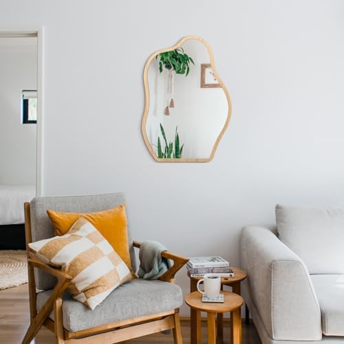 Unique Wood Frame Asymmetrical Wall Mirror