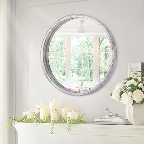 JJUUYOU 20 Inch Rustic White Round Wall Mirror 1
