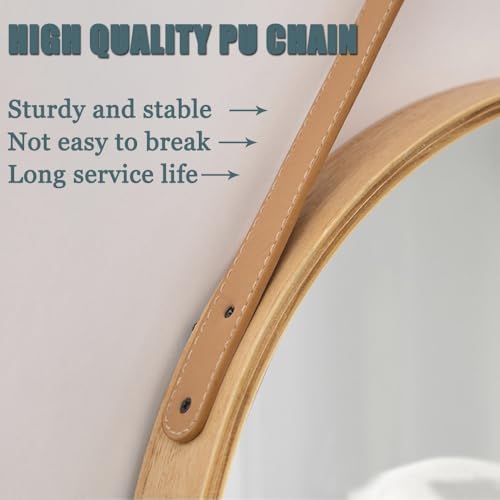 LTSRLL Wooden Round Wall Mirror with Sturdy Chain 1