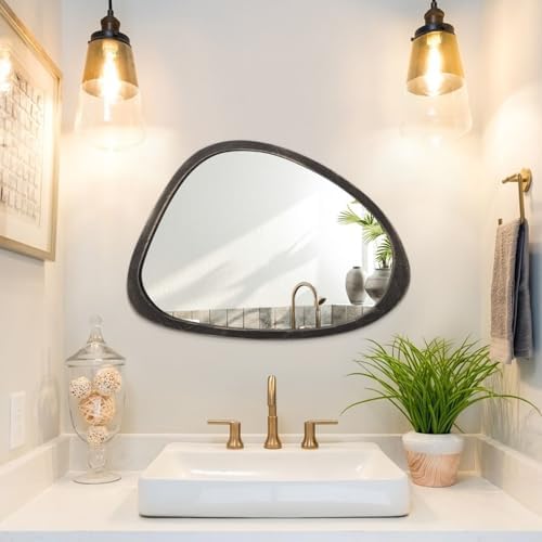Lzuso 20x16 Green Wooden Irregular Oval Mirror