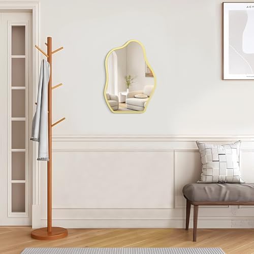 Asymmetrical Wooden Wall Mirror with Cloud Shape