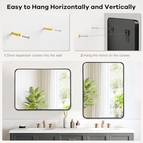 Black Matte Metal Frame Mirror - 40x30 Inch Rectangle Over Sink