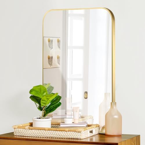 FARMER 20x30 Inch Gold Bathroom Mirror with Rounded Corners