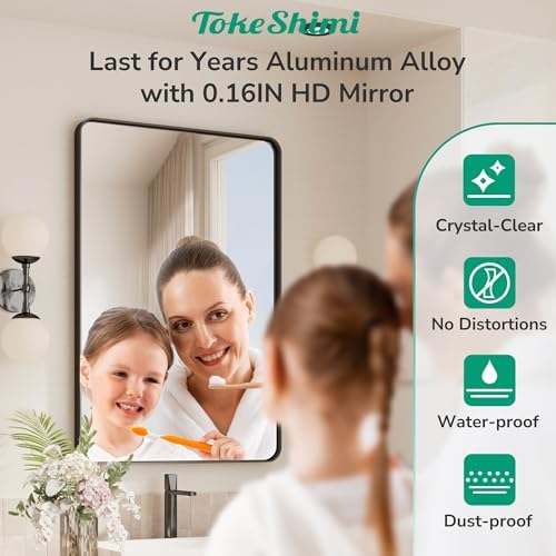 TokeShimi 24x32 Black Bathroom Mirror with Tempered Glass 1