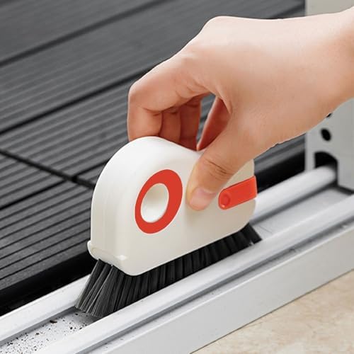 2 in 1 Window Track Cleaning Brush with Scraper and Bristles - Orange