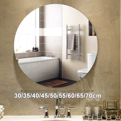 NOIRDA 30cm Round Frameless Bathroom Mirror with Beveled Edge