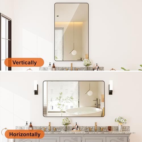 Bumng 40x30 Inch Black Metal Wall Mirror