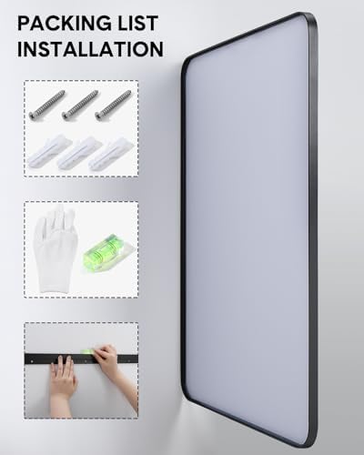 Amyove Black Metal Framed Mirror 48x30 Inch Rounded Rectangle Matte Vanity Bathroom Mirror Farmhouse