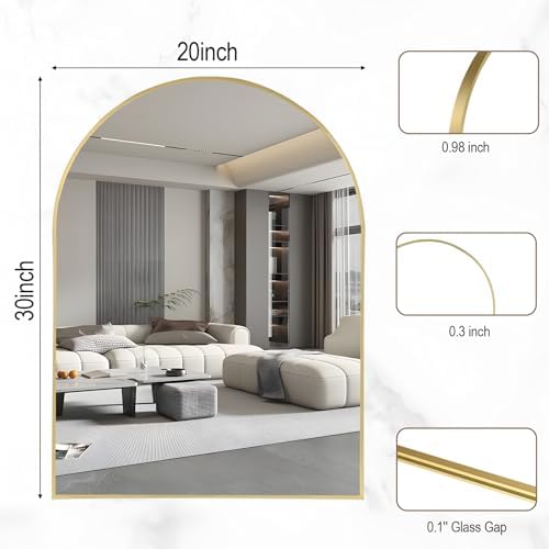 FARMER 20x30 Inch Gold Arched Bathroom Mirror with Metal Frame