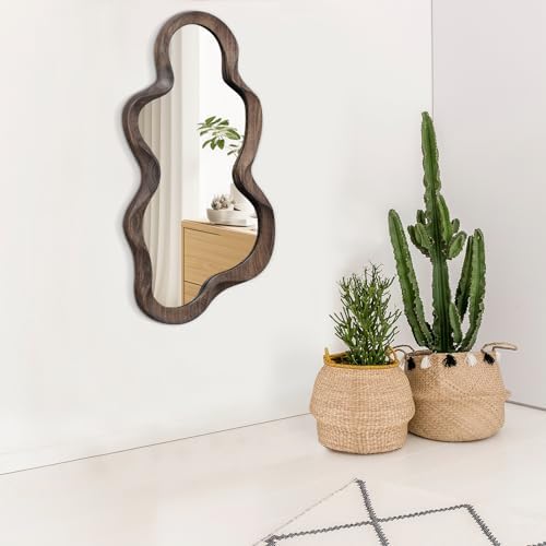 Lzuso Cloud Wavy Mirror with Wood Frame