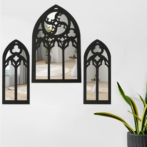 3Pcs Gothic Arched Wall Mirror Set for Home Decor