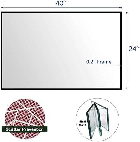 H-A 40X24 Black Thin Frame Wall Mirror