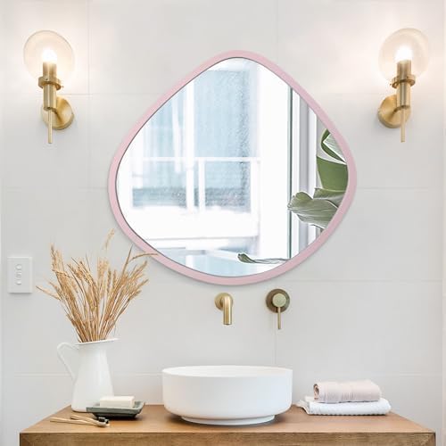 Wood Framed Bathroom Mirror 19X20 Inch Irregular Wall Decor